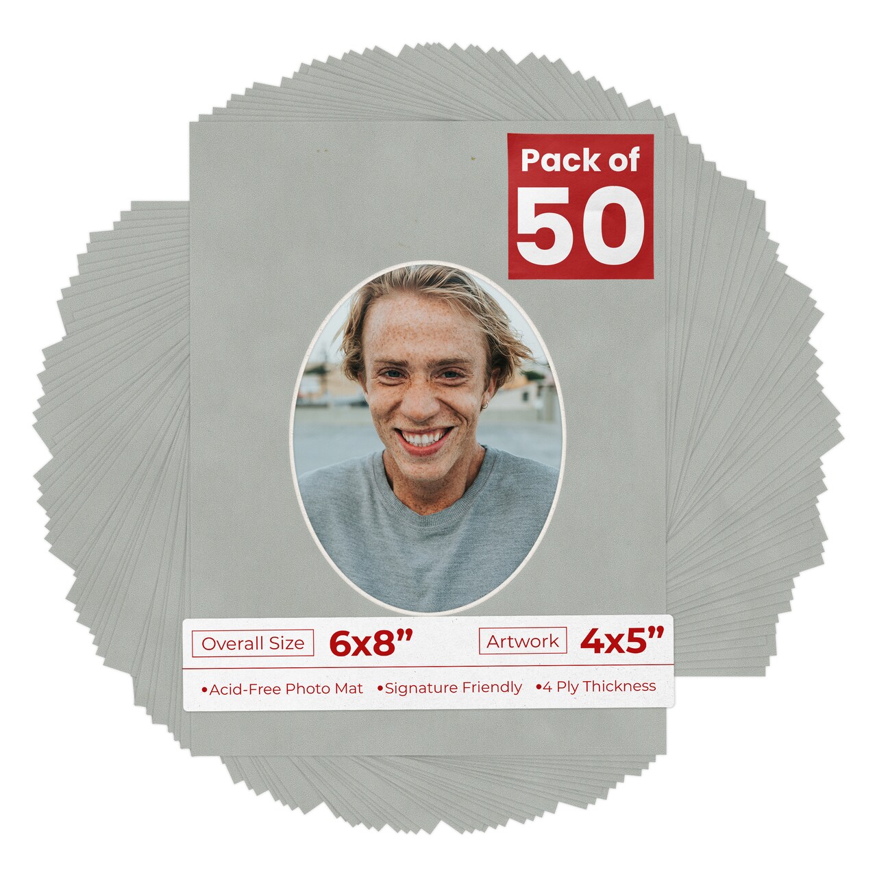 Light Grey Suede Mat Board for 6x8 Frames - Oval Opening for 4x5 Photos
